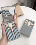 Travel Size Makeup Brushes Set with Case and Mirror