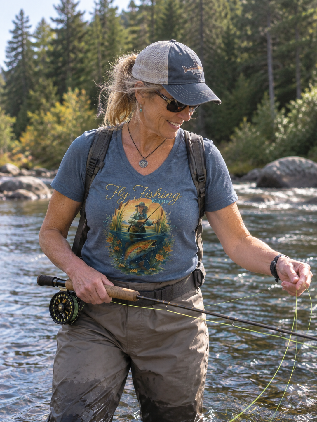 Fly Fishing Maine Women’s relaxed v-neck t-shirt