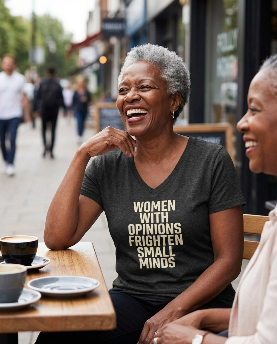 Women With Opinions Frighten Small Minds – Women’s Relaxed V-Neck T-Shirt