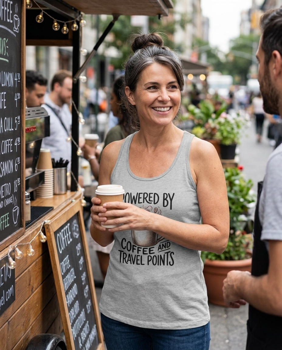 Powered by Coffee and Travel Points – Women’s Racerback Tank